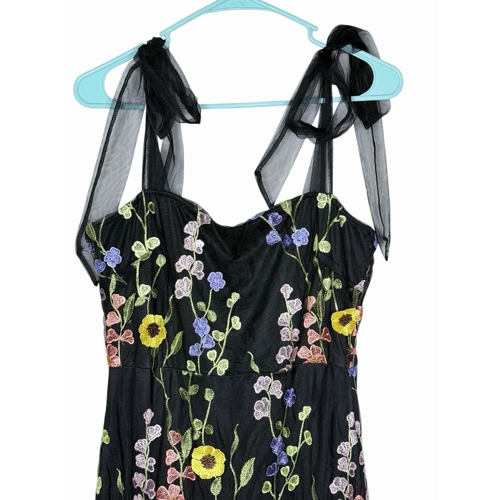 Lulus 3D Colorful Floral Embroidered Tie-Strap Thriving Poise Maxi Dress Size L - Picture 3 of 16